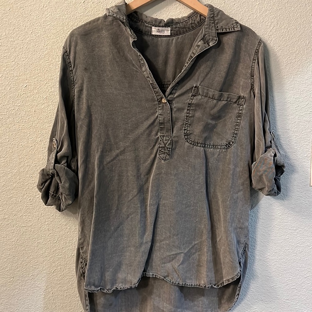 Grey Chambray Military Utility Top